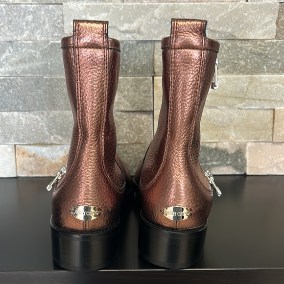 JIMMY CHOO Dondo Rosewood Grainy Calf Leather Biker Boots - Picture 6 of 12